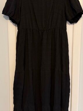SHEIN Black Textured Square-Neck Midi Dress